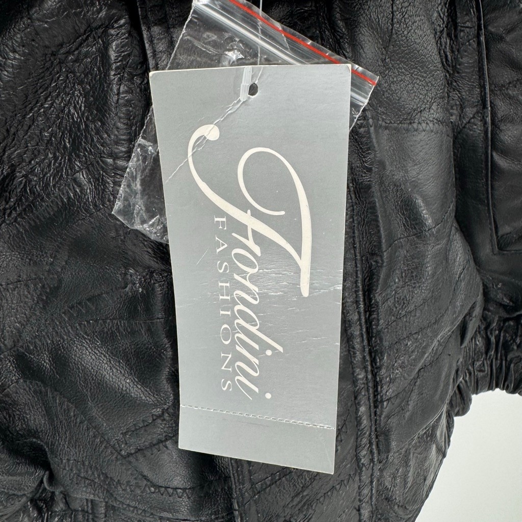 Black Genuine Leather Patchwork Bomber Jacket Vin… - image 9