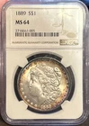1889 $1 Morgan Silver Dollar ~ NGC MS64- Rim Toning
