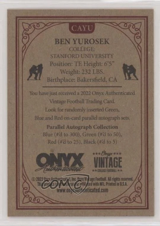 2022 Onyx Vintage College Auto /300 Ben Yurosek #CAYU Auto - Image 2 of 2