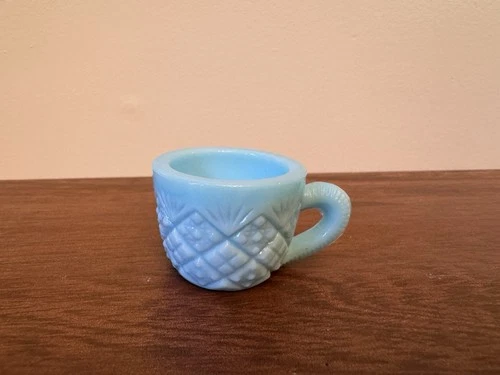 Rare Vintage Westmoreland Blue Milk Glass Thumbelina Mini Punch Cups