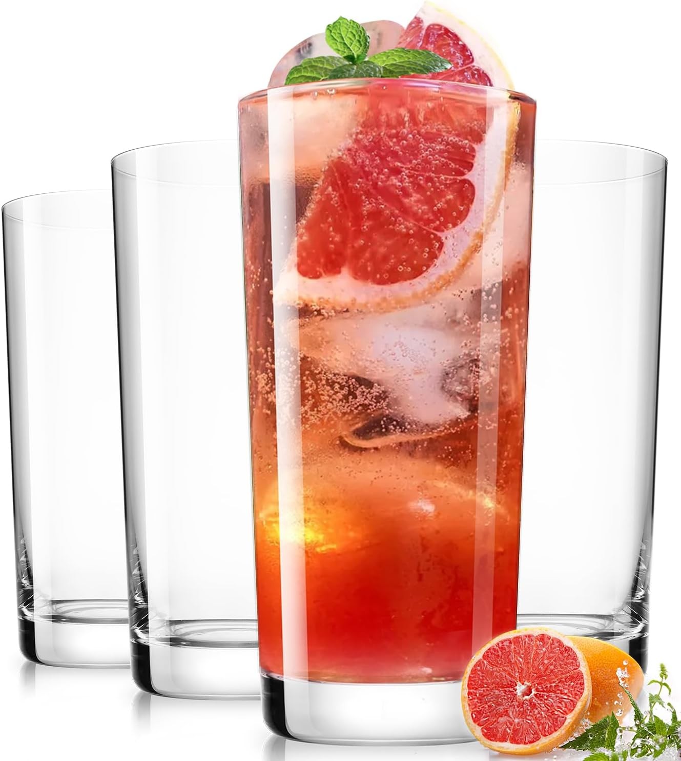 Drinking Highball Glasses Set of 4 Water Glasses 16 oz Wide Mouth Design