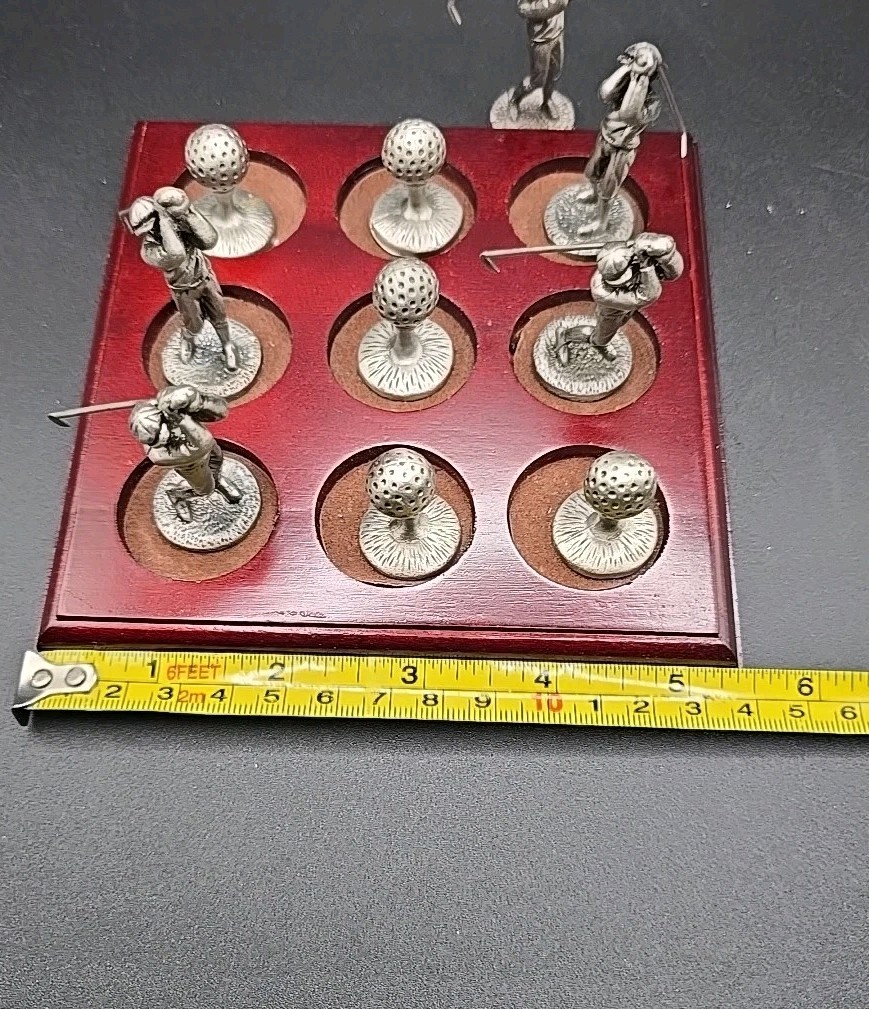 VTG Crest & Foster Pewter Golf Men & Balls Tic Tac Toe Game Set~ Man Cave 