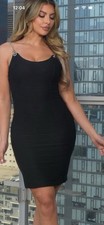 Celebrity Pink Black Chain Strap Bodycon Dress Sleeveless Size S