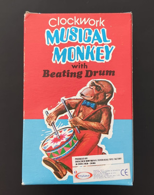 Clockwork Musical Monkey Beating Drum Vintage Toy Spring Load New