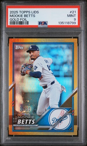 2025 TOPPS LIDS GOLD FOIL #21 MOOKIE BETTS 32/50 PSA 9