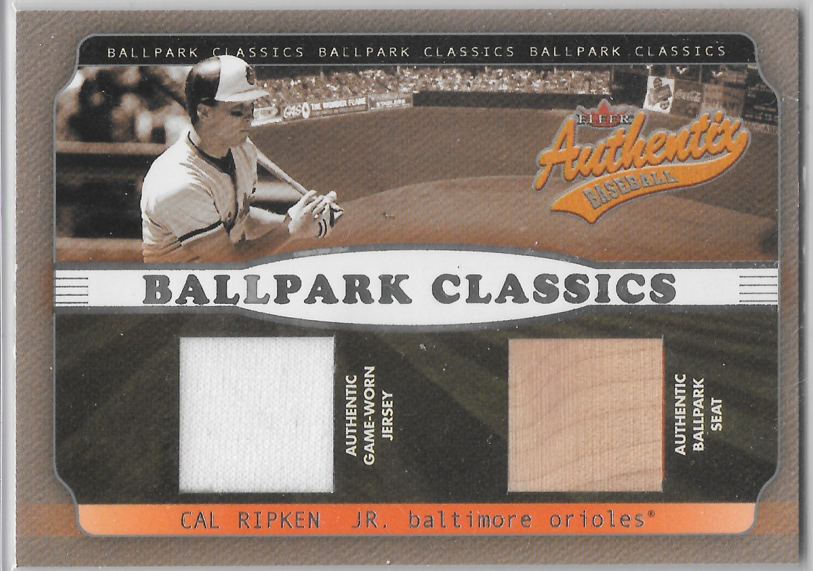 Cal Ripken Jr. #BC-CR Baseball Cards 2002 Fleer Authentix Ballpark Classics Memorabilia trading card — raw and PSA graded price guide