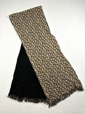 Calvin Klein Reversible Scarf Black Beige CK Monogram Logo Fringe Unisex
