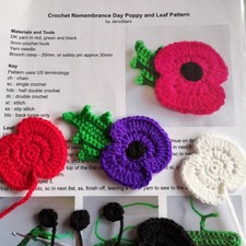 New Crochet Pattern For Remembrance Day Poppy  And Leaf