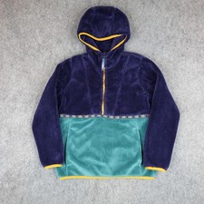 LL Bean Jacket Youth Large 14-16 Blue Green Fleece Hoodie Sweater Colorblock VTG