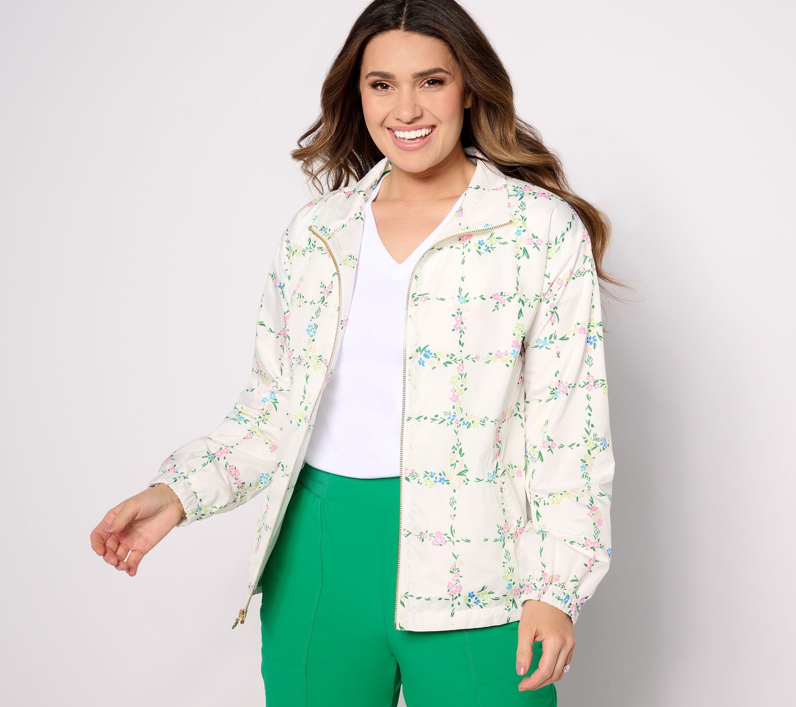 Isaac Mizrahi Live! Women's Plus Sz Jacket 1X Clubhouse Printed White A640810