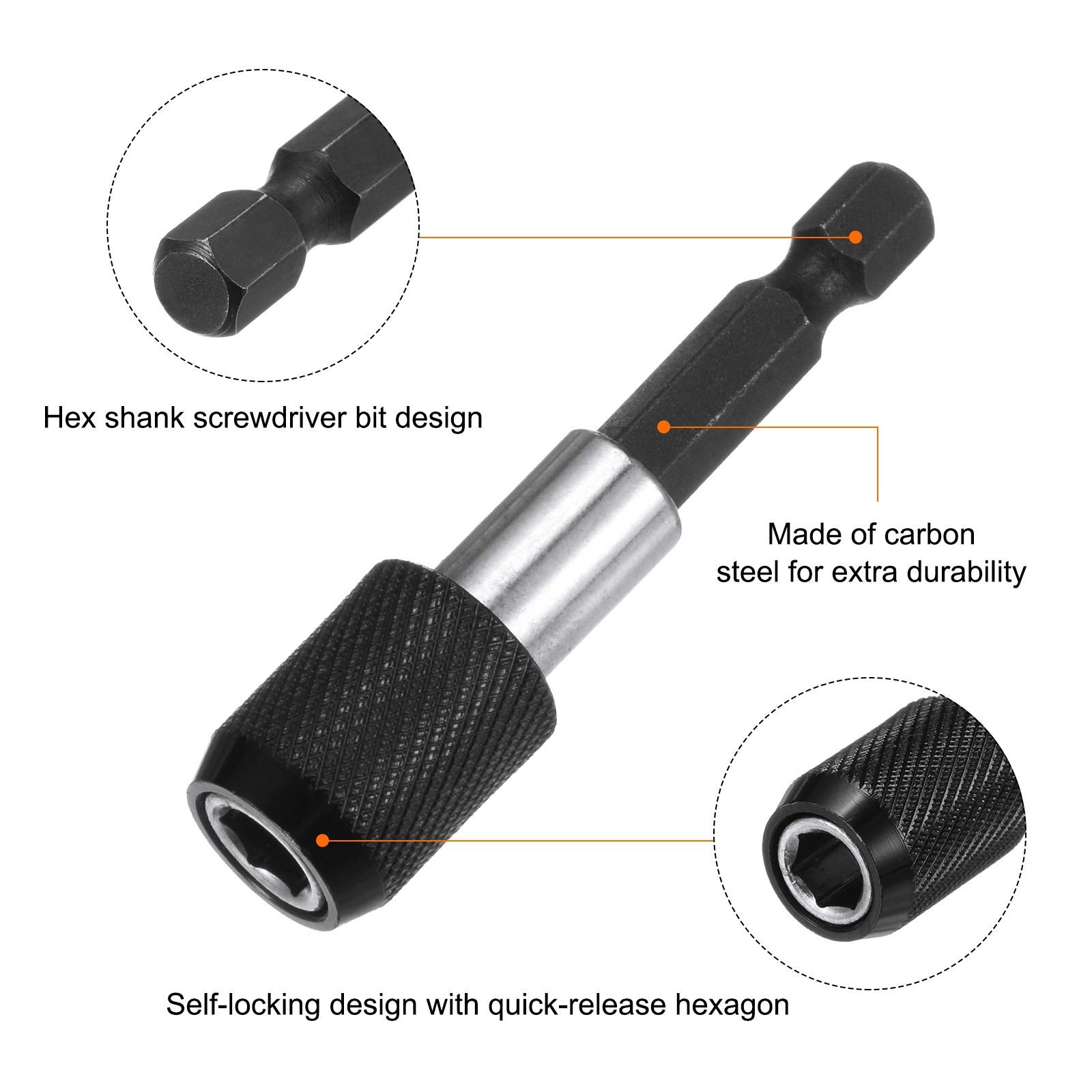 5pcs 2.5" 1/4 Inch Hex Shank Magnetic Extension Chuck Adapter, Black