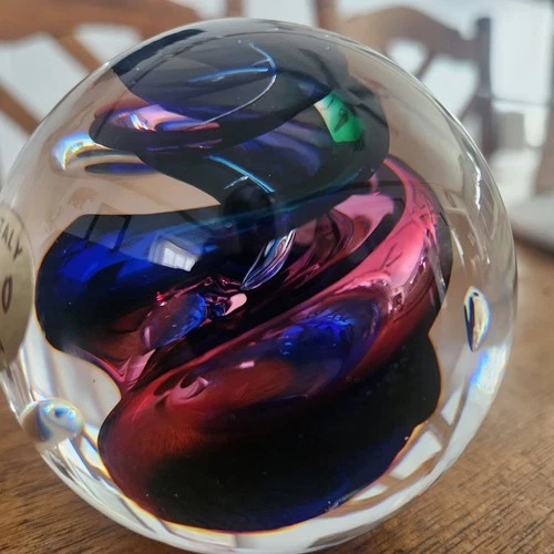 Vintage Murano style Paperweight art glass Swirls Colorful Design 4 "