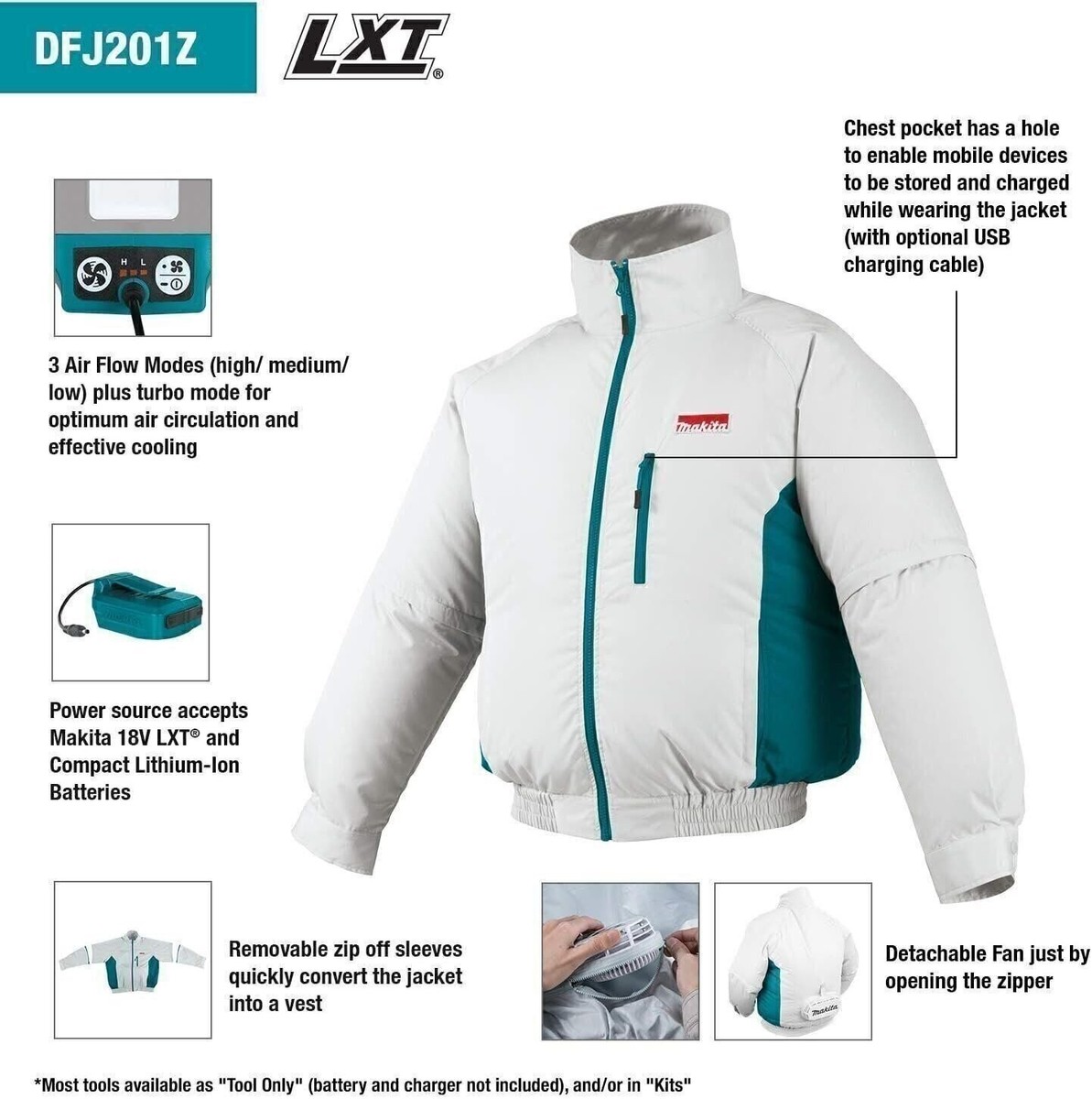 Makita DFJ201ZL 18V LXT Lithium-Ion Cordless Fan Jacket, Large | eBay