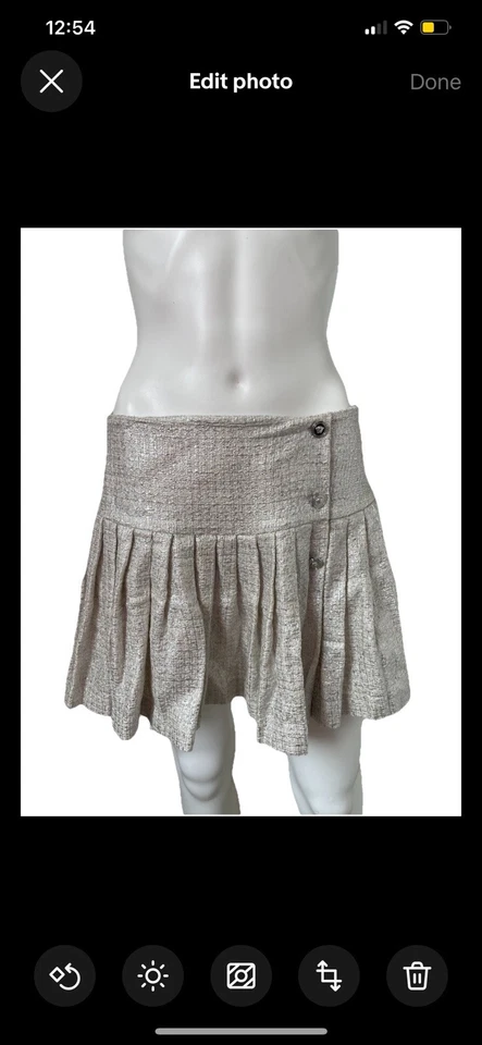 Versace Girls Silver Tweed Pleated Mini Skirt 14A Made in Italy Medusa Buttons - Image 2 of 4