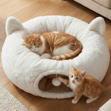 Cat Tunnel Bed for Indoor Cats, Soft Plush Round Peekaboo Cat Bed Cave with W...