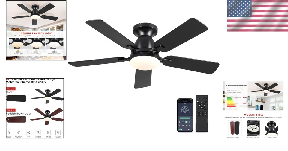 Contemporary Flush Mount Fan with Crystal Embellishment - Image 2 of 4