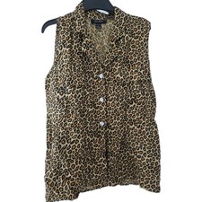 Silk House 100 silk leopard print button down top. Size Small