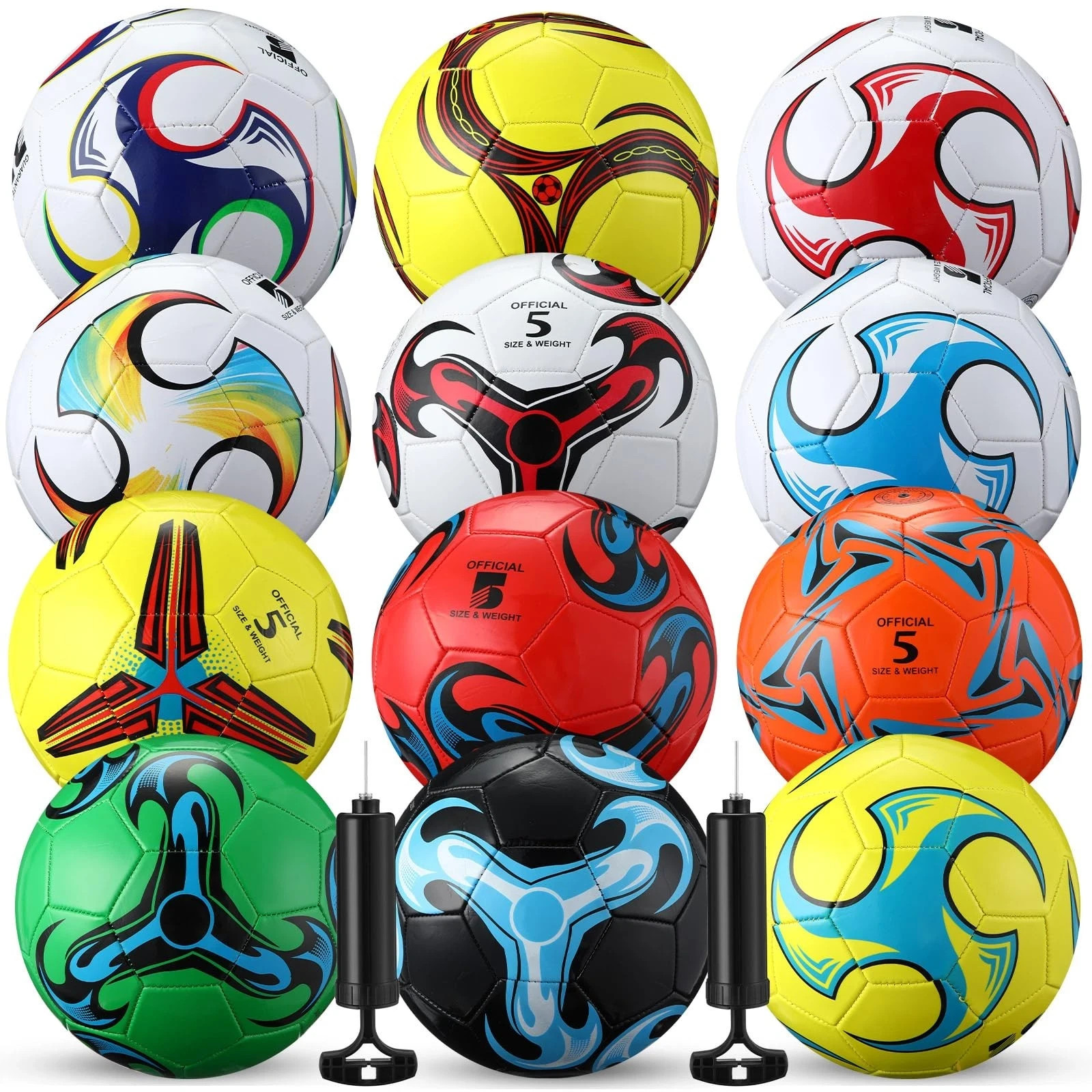 Pelotas de fútbol Lunmon 12 piezas a granel con 2 bombas talla oficial 5, multicolor