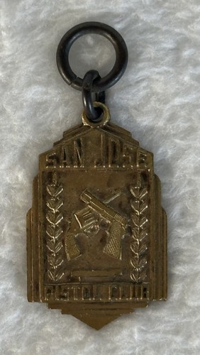 Vintage San Jose Pistol Club Brass 1 3/8" Pendant Shooting Guns SJPC Member Dual