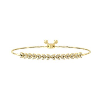 14k Yellow Gold 0.325Ct Lab Grown Diamond Bolo Bracelet 7'' Gift For Women