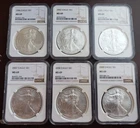 Lot/6 American Silver Eagle NGC MS69 Brown Label PQ