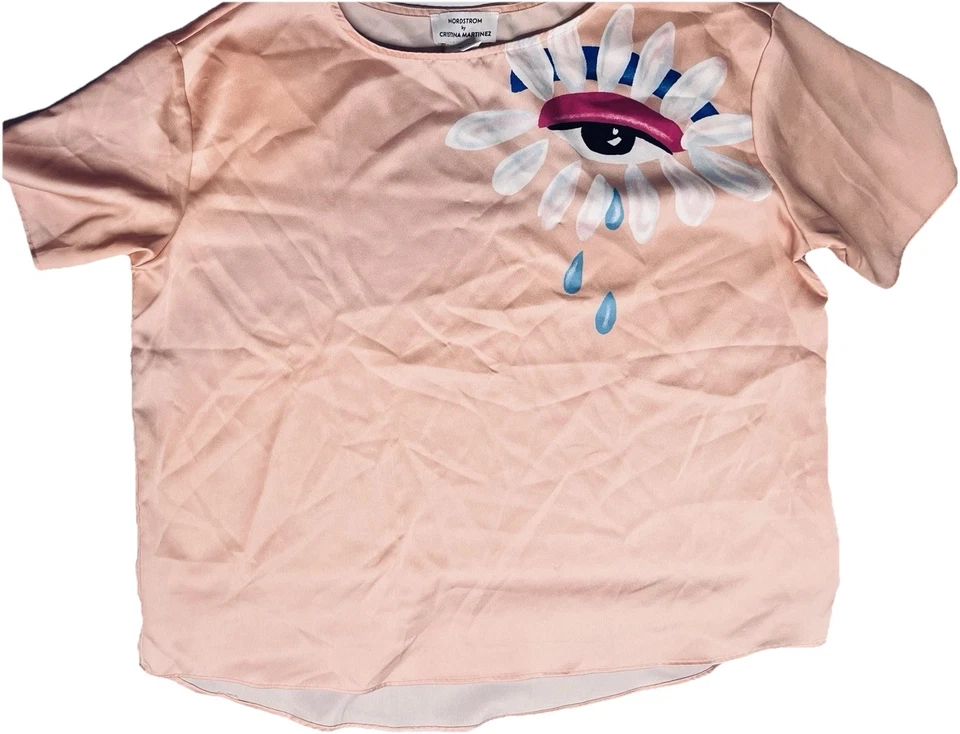 Nordstrom x Cristina Martinez Juego de Salón Satinado Rosa Claro Flor Ojo Foto 2 de 4