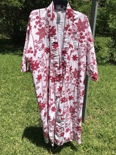 Womens Medium Kimono Red White Print Made in Japan Cotton VTG