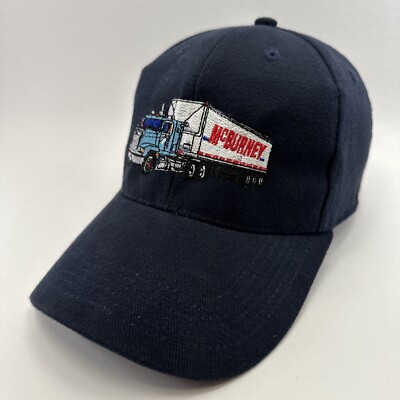 Rare McBurney Transport Trucking Company Adjustable Hat Navy Blue Strapback 