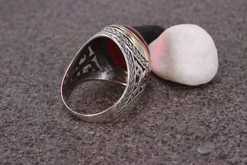 Ruby Mens Statement Ring Vintage Ruby Boho Ring Gift For Him 925 Silver Ring - Image 4 of 4