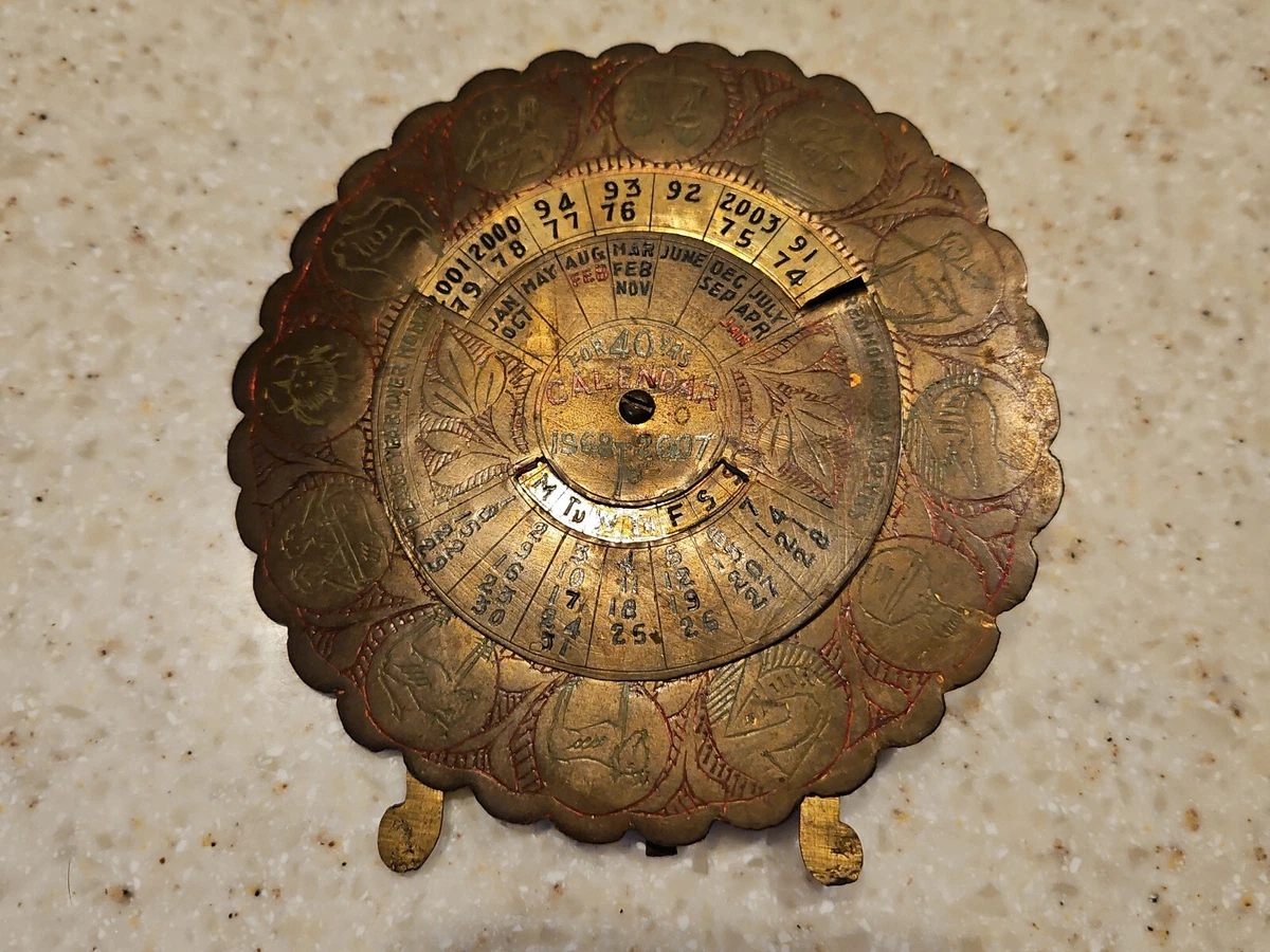 Vintage 40 YEAR Perpetual Brass Round Calendar 1968 - 2007 | eBay