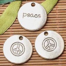 10pcs 19.3mm dark silver color round shaped peace symbol pattern charms EF2652