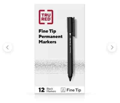 TRU RED Fine Tip Permanent Markers, New Box Of 12 Black Marker Pens From Staples