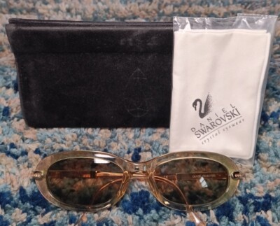Vintage Daniel Swarovski S539/20/6052 Sunglasses Transparent Green/Gold w/Case Women main image 3