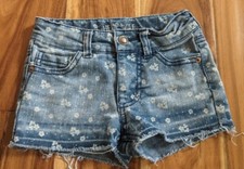 Cherokee Girls Cut Off Denim Floral Shorts Size XS 4/5 Adjustable Waist