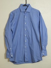 Tom James Mens Dress Shirt Made in USA Size 2 M Button Front Spread Collar Blue