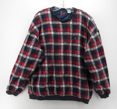 VINTAGE Bugle Boy Sweatshirt Men XL Blue Red Classics Golf Pullover 90s Plaid