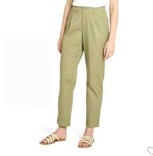Women's High-Rise Pleat Front Straight Leg Ankle Pants - A New Day Olive Size 2