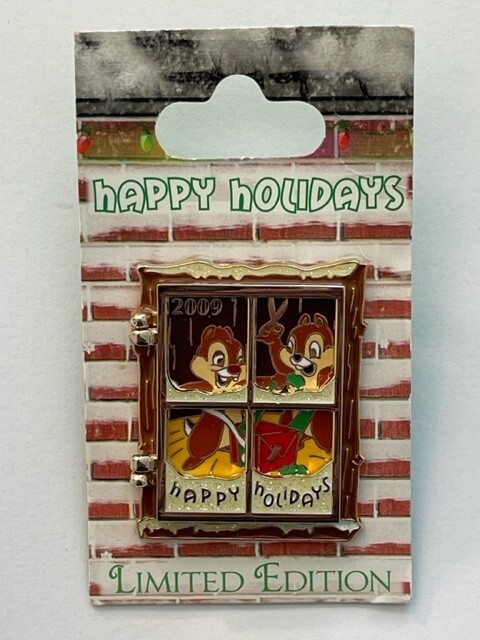 Disney Hinged Pin Chip & Dale Happy Holidays 2009 Frosted Windows LE 2000 (B)