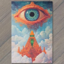 Art Print Cosmic Eye Pyramid Floating Above Clouds Mystical Dreamscape Spiritual