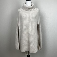 Ralph Lauren Womens Tan Camel Waffle Knit Wool Poncho Cape Sweater Flawed