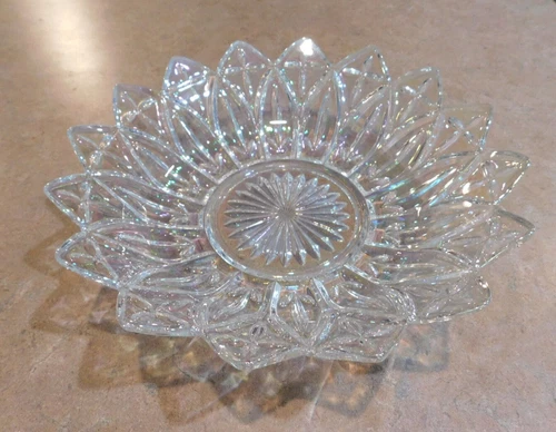 Federal glass iridescent clear petal flower shaped bowl
