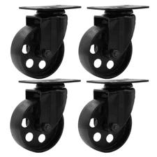 4 All Black Metal Swivel Plate Caster Wheels Heavy Duty (3" No Brake)
