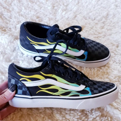 Vans Old Skool Glow Flame Check Sneakers NEW Size 7.5