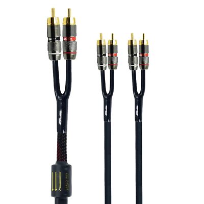 Gold Plated RCA Plug Splitter Stereo Extension Cable 2Male to 4Male Y Adapter
