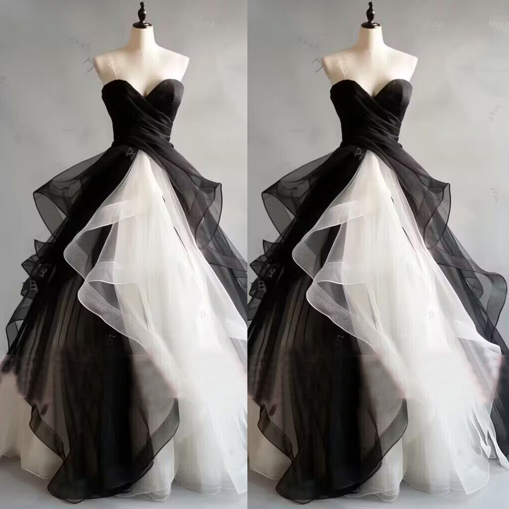 white christmas dresses Strapless Black White Lace Corset Trumpet Goth Wedding Dress