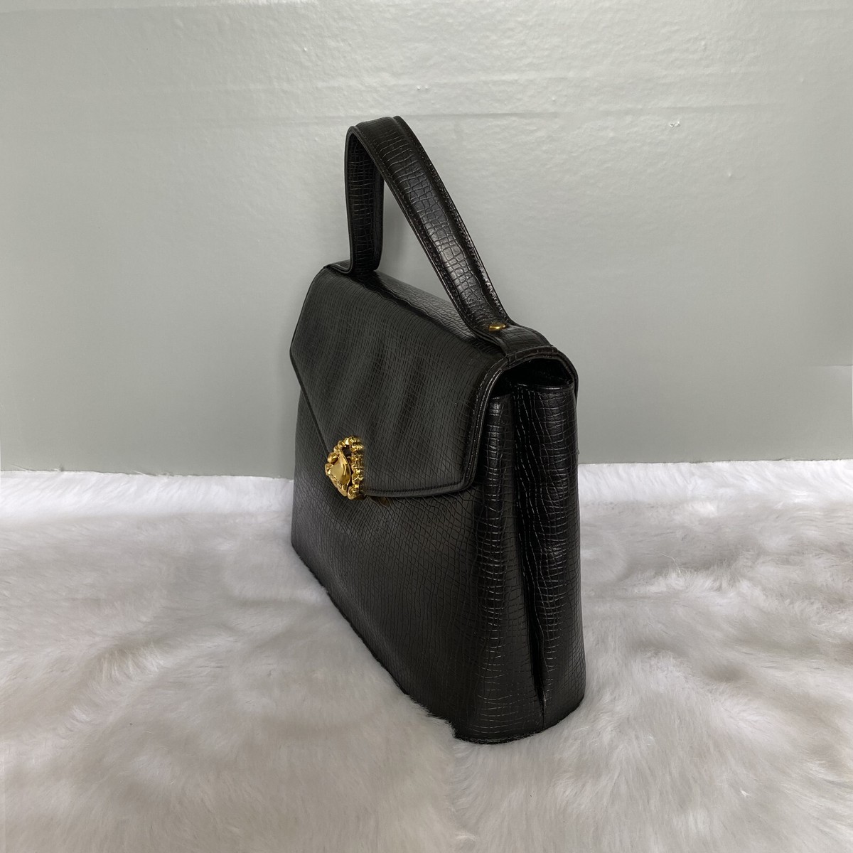 Ungaro Black Canvas Tote/Bag Emanuel Ungaro Solid Black Leather Zip/magnetic Closure  main image 2