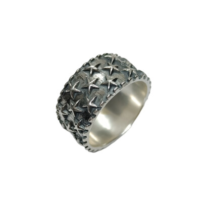 Genuine Sterling Silver Ring Stars Band 11mm Solid Stamped 925 Handmade