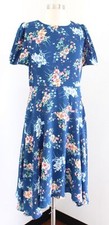 NWT Ann Taylor Loft Blue Floral A Line Asymmetric Hem Dress Size 4 Short Sleeve