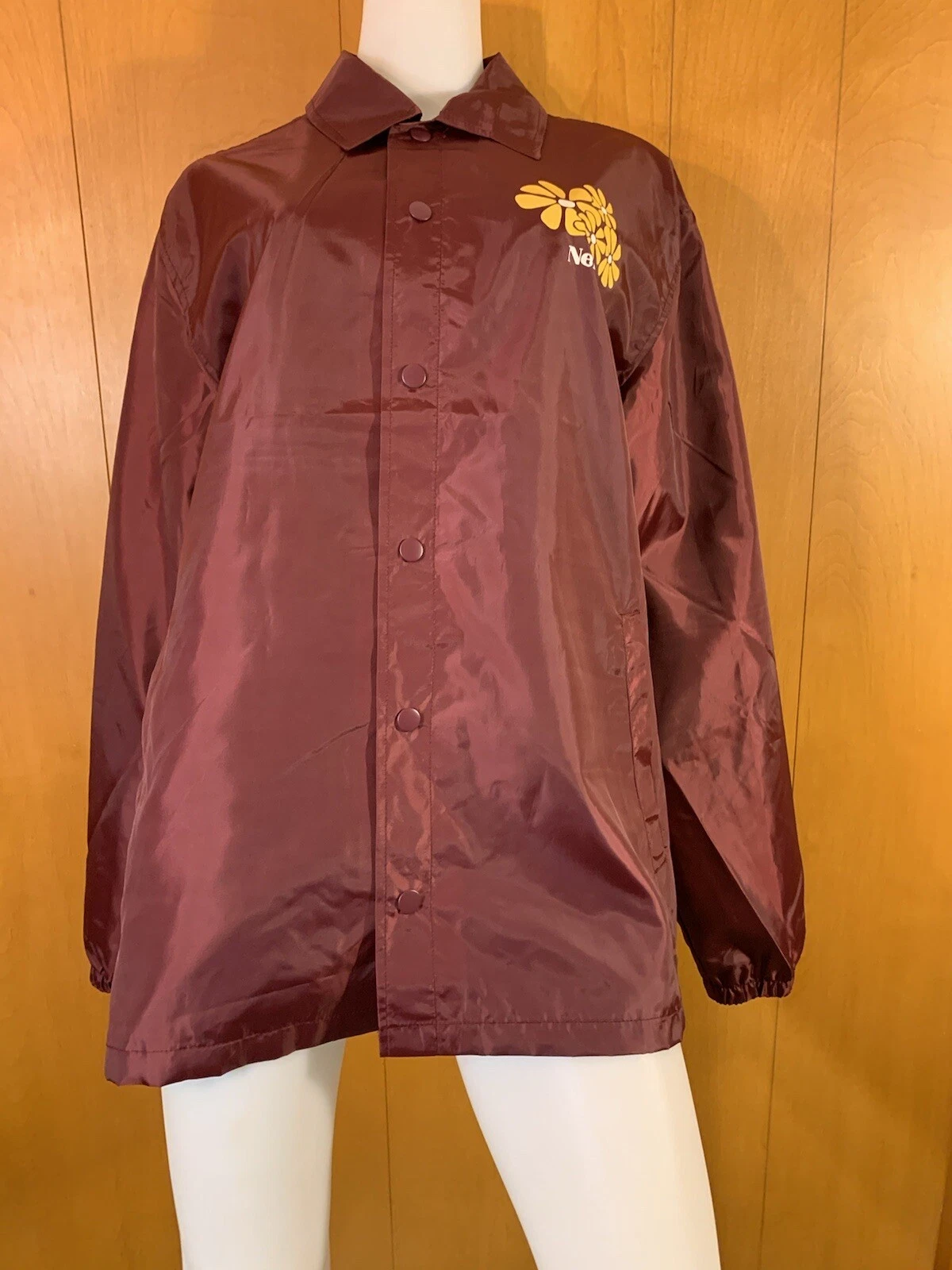 Neff Burgundy Mustard Yellow Flower Windbreaker Coaches Jacket Mens Size Large