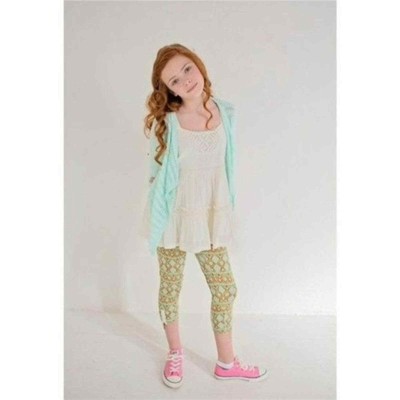 Matilda Jane Girl's Diamond Pattern Zip Lace Cuff Crop Leggings Blue Size 12